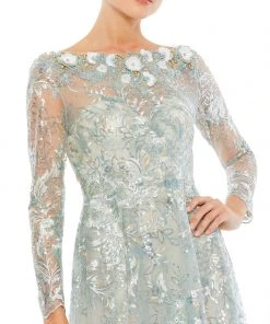 Mac Duggal Floral Embroidered Illusion Long Sleeve Gown
