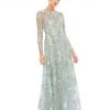 Mac Duggal Floral Embroidered Illusion Long Sleeve Gown