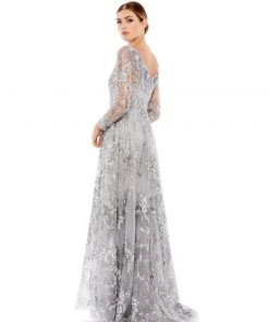 Mac Duggal Floral Embroidered Illusion Long Sleeve Gown