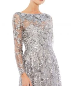 Mac Duggal Floral Embroidered Illusion Long Sleeve Gown