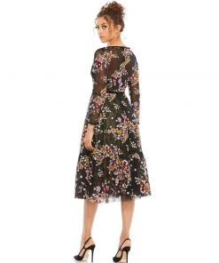 Mac Duggal Black Floral Embroidered Tea Length Dress Shop For