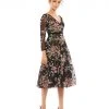 Mac Duggal Black Floral Embroidered Tea Length Dress Shop For