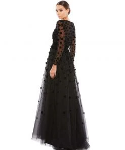 Mac Duggal Mother Of The Bride + Groom Dresses Long Sleeve A-Line Gown With 3D Floral Accents