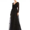 Mac Duggal Mother Of The Bride + Groom Dresses Long Sleeve A-Line Gown With 3D Floral Accents
