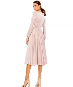 Ieena For Mac Duggal Plunge Neck Satin A-Line Dress