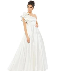 Mac Duggal Satin Ruffle Sleeve Ball Gown Shop For