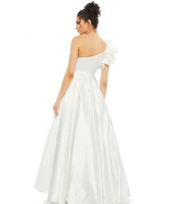 Mac Duggal Satin Ruffle Sleeve Ball Gown Shop For