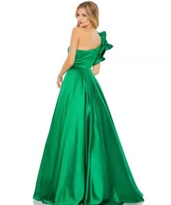 Mac Duggal Satin Ruffle Sleeve Ball Gown Shop For