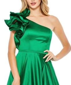Mac Duggal Satin Ruffle Sleeve Ball Gown Shop For