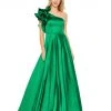 Mac Duggal Satin Ruffle Sleeve Ball Gown Shop For