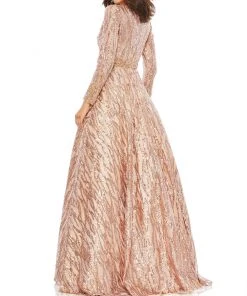 Mac Duggal Long Sleeve Sequined Ballgown Mother Of The Bride + Groom Dresses