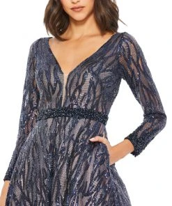 Mac Duggal Long Sleeve Sequined Ballgown Mother Of The Bride + Groom Dresses