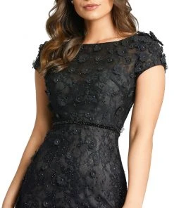 Mac Duggal Shop For Floral Applique Boat Neck Short Sleeve Gown