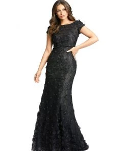 Mac Duggal Shop For Floral Applique Boat Neck Short Sleeve Gown