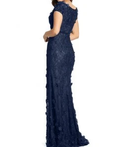 Mac Duggal Shop For Floral Applique Boat Neck Short Sleeve Gown