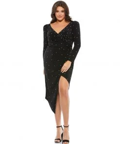 Mac Duggal Shop For Rhinestone Embellished Faux Wrap Jersey Dress (Plus)