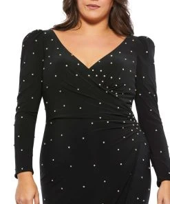 Mac Duggal Shop For Rhinestone Embellished Faux Wrap Jersey Dress (Plus)