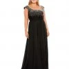 Mac Duggal Plus Size Beaded Cap Sleeve A Line Gown (Plus)