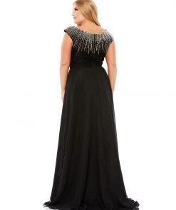Mac Duggal Plus Size Beaded Cap Sleeve A Line Gown (Plus)