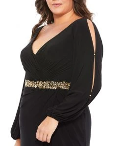 Mac Duggal Split Sleeve Surplice Gown (Plus) Shop For