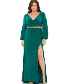 Mac Duggal Split Sleeve Surplice Gown (Plus) Shop For