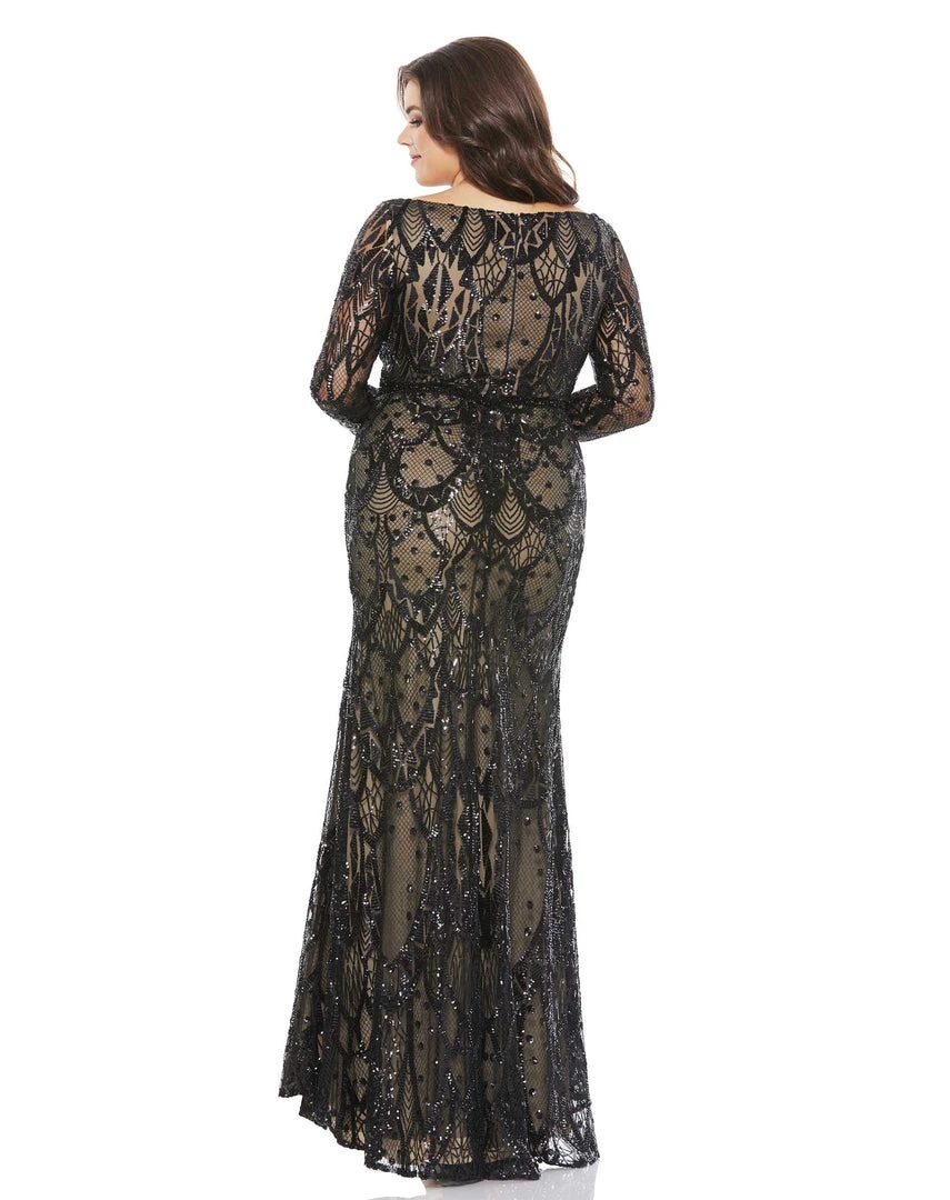 Mac Duggal Mother Of The Bride + Groom Dresses Abstract Embellished Illusion Sleeve Evening Gown (Plus) 5 Mac Duggal Mother Of The Bride + Groom Dresses Abstract Embellished Illusion Sleeve Evening Gown (Plus)