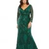 Mac Duggal Mother Of The Bride + Groom Dresses Abstract Embellished Illusion Sleeve Evening Gown (Plus)