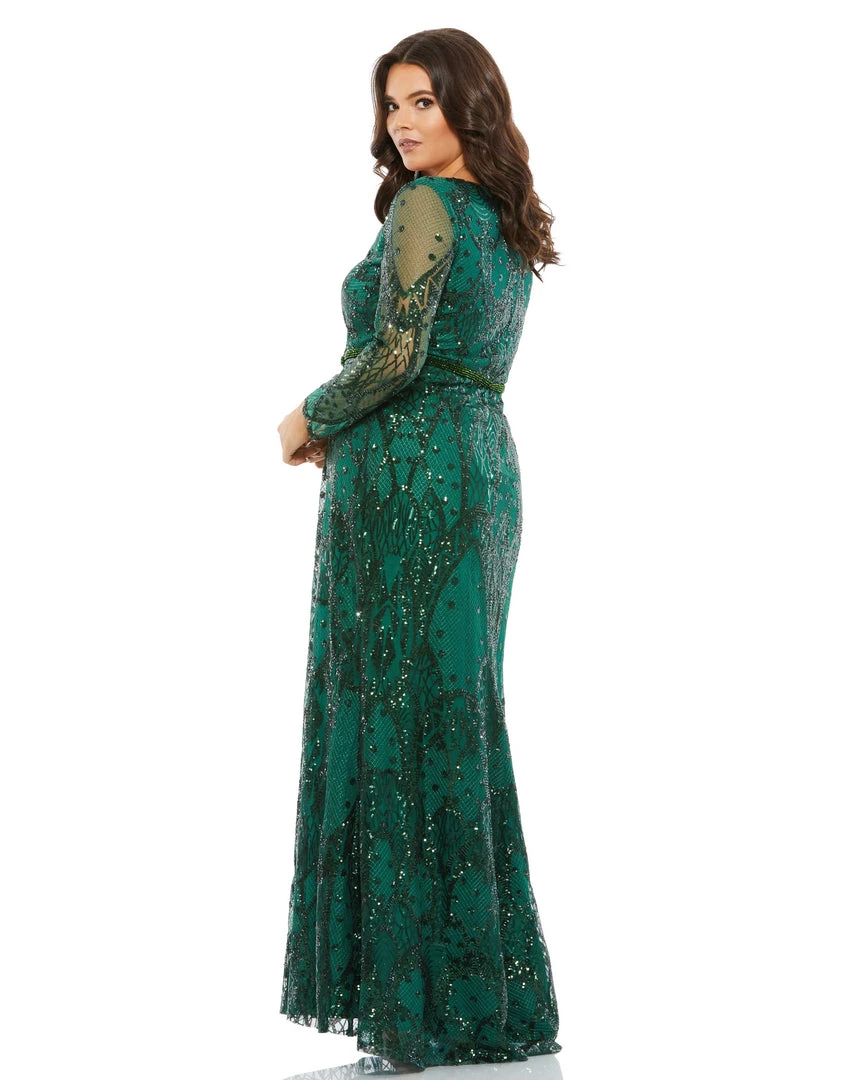 Mac Duggal Mother Of The Bride + Groom Dresses Abstract Embellished Illusion Sleeve Evening Gown (Plus) 2 Mac Duggal Mother Of The Bride + Groom Dresses Abstract Embellished Illusion Sleeve Evening Gown (Plus)