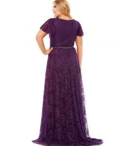 Mac Duggal Mother Of The Bride + Groom Dresses Embellished Flutter Sleeve Evening Gown (Plus)