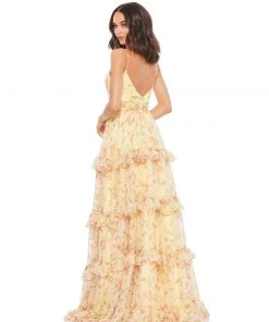 Mac Duggal Tiered Floral Chiffon Gown