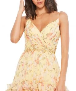 Mac Duggal Tiered Floral Chiffon Gown