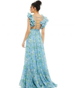 Ieena For Mac Duggal Ruffle Tiered Floral Cut-Out Chiffon Gown Shop For