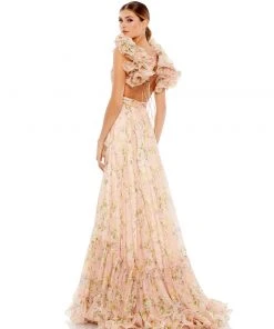 Ieena For Mac Duggal Ruffle Tiered Floral Cut-Out Chiffon Gown Shop For