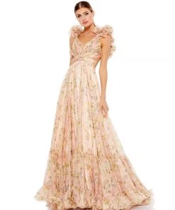 Ieena For Mac Duggal Ruffle Tiered Floral Cut-Out Chiffon Gown Shop For