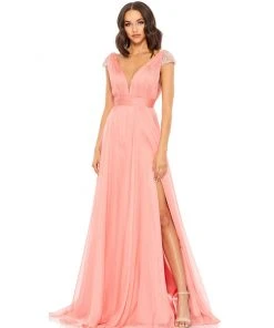 Mac Duggal Shop For Chiffon Beaded Cap Sleeve A Line Gown
