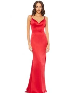 Mac Duggal Satin V-Neck Sleeveless Gown Bridesmaid Dresses