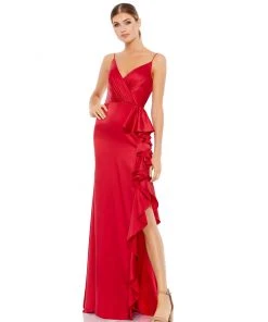 Ieena For Mac Duggal Satin Ruffled Asymmetrical Gown Shop For