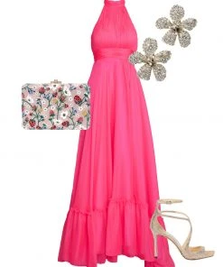 Mac Duggal High Neck Tiered Chiffon Halter Gown