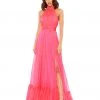 Mac Duggal High Neck Tiered Chiffon Halter Gown