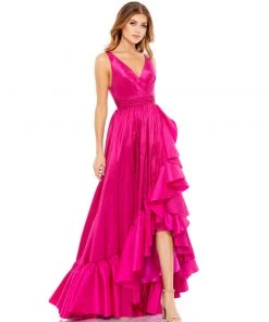Mac Duggal Taffeta Hi-Low Ruffle Gown