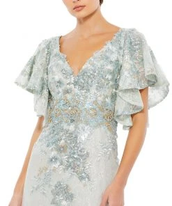 Mac Duggal Bell Sleeve Floral Embellished Gown Shop For