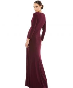 Mac Duggal Faux Wrap Long Sleeve Gown W/ Appliqué Detail Shop For