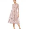 Mac Duggal Floral Embellished Long Sleeve A-Line Dress