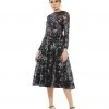 Mac Duggal Embellished Illusion Long Sleeve Midi Dress