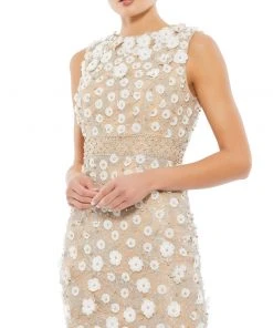 Mac Duggal Cocktail Dresses Floral Applique Sleeveless Midi Dress