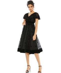 Mac Duggal Embellished Butterfly Sleeve Velvet Hem Midi Dress