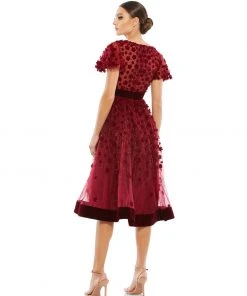 Mac Duggal Embellished Butterfly Sleeve Velvet Hem Midi Dress