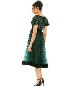 Mac Duggal Embellished Butterfly Sleeve Velvet Hem Midi Dress