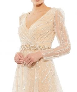 Mac Duggal Long Sleeve Gown With Silver Sequin