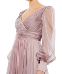 Mac Duggal Faux Wrap Long Sleeve Tiered Gown Shop For